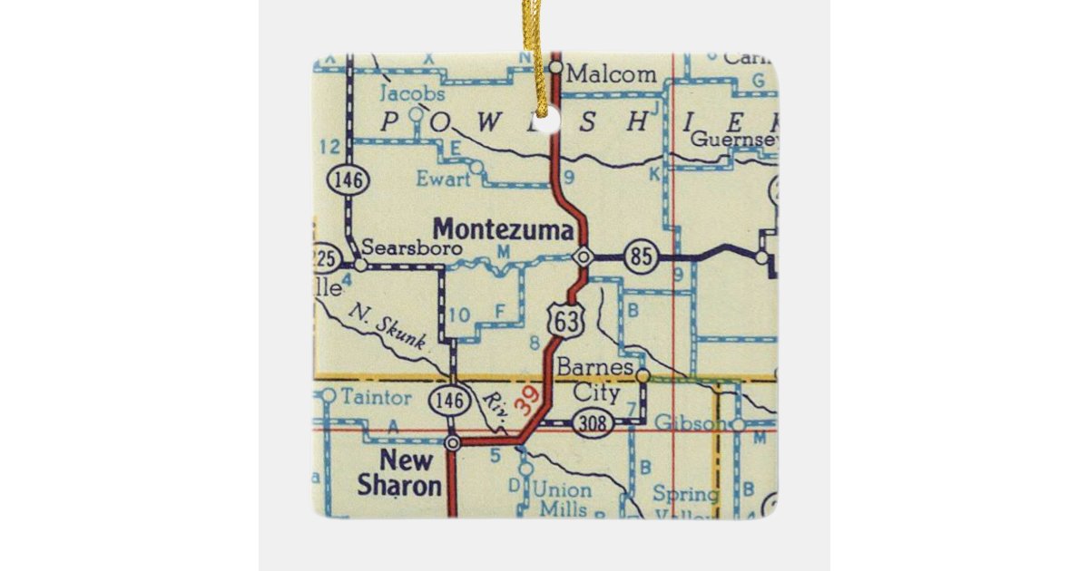 Montezuma IA Vintage Map Ceramic Ornament Zazzle