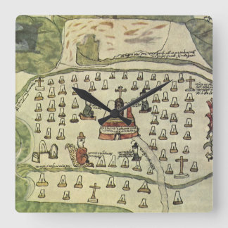 Montezuma's Aztec Empire, Antique World Map, 1577 Square Wall Clock