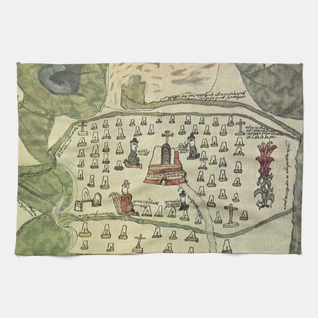 Montezuma's Aztec Empire, Antique World Map, 1577 Tea Towel (Horizontal)