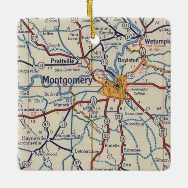 Montgomery AL Vintage Map Ceramic Ornament (Front)