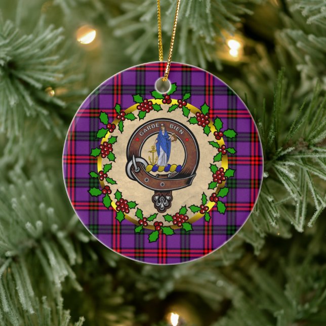Montgomery Badge & Tartan Personalised Christmas Ceramic Tree Decoration (Tree)