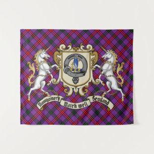 Montgomery Clan Badge & Unicorns w/Tartan  Tapestry