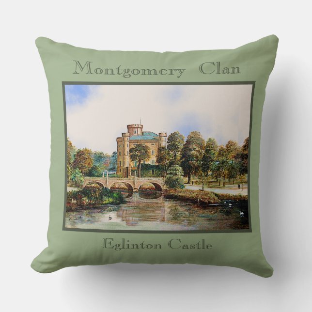 Montgomery Clan Castle Sage, Tartan Throw Pillow (Front)