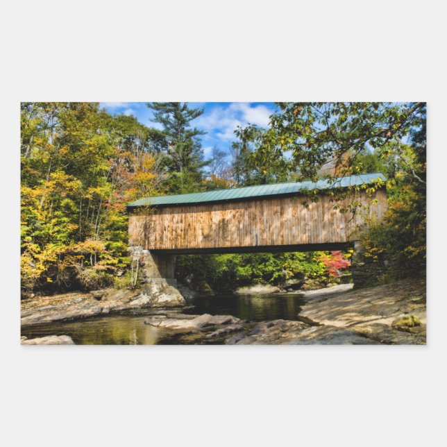 Montgomery Covered Bridge with fall foliage Rectangular Sticker (Front)