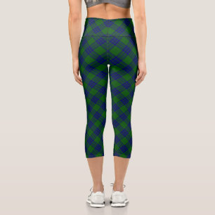 Montgomery tartan green blue plaid capri leggings
