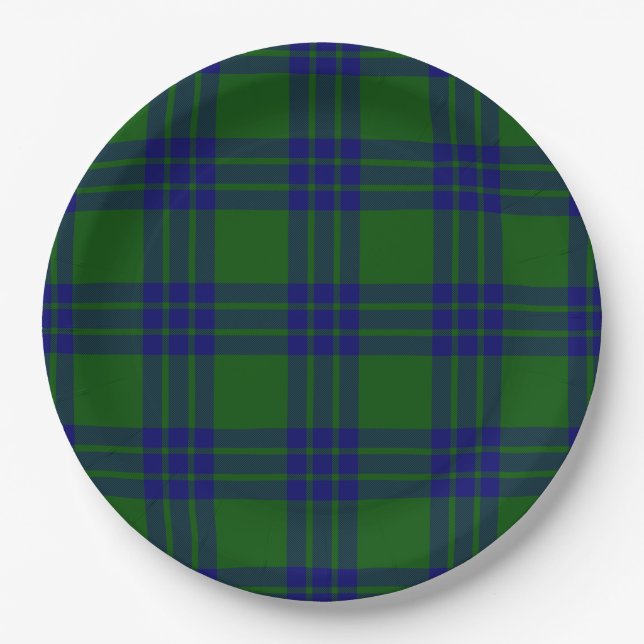 Montgomery tartan green blue plaid paper plate (Front)
