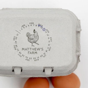 Month & Date Rustic Chicken Egg Self-inking Stamp