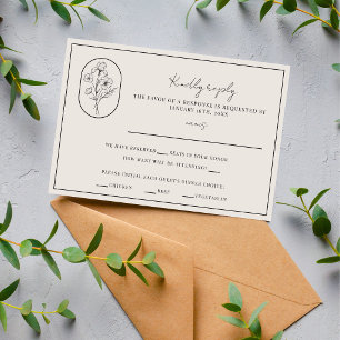 Month Flower February Fully Customise Wedding RSVP Card