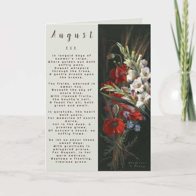 Month of August Born In Prose Flower Card (Front)