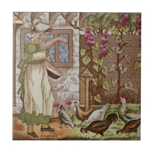 Month of August Polychrome Wedgwood Antique Repro Tile