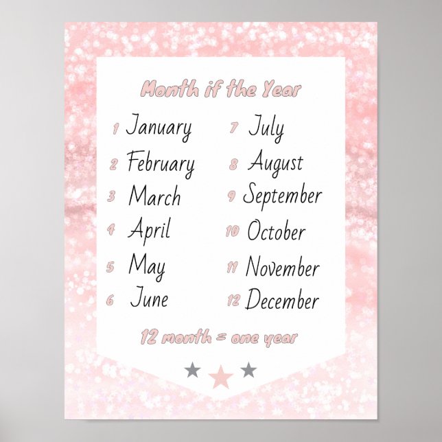 Month of the year learning pink poster (Front)