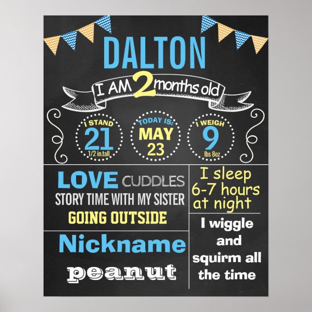 Monthly Birthday chalkboard sign poster banner (Front)