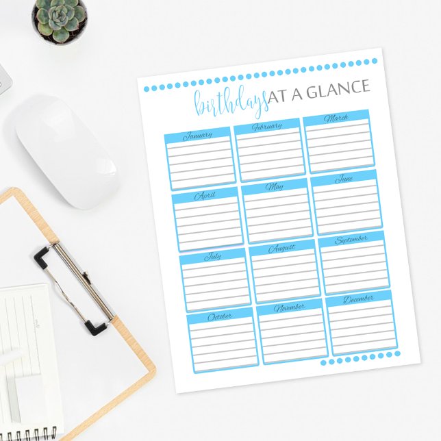 Monthly Birthdays at a Glance | Baby Blue (Creator Uploaded)