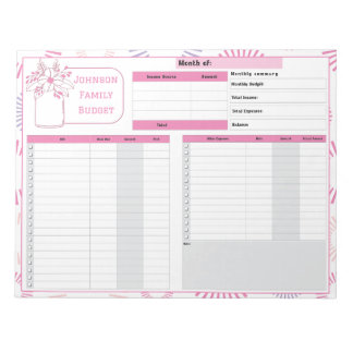 Monthly Budget and Bill Tracker Notepad