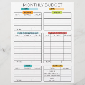 Monthly budget planner Custom Letterhead