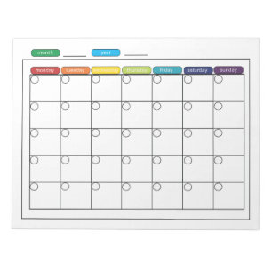Monthly Calendar Notepad