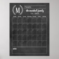 Monthly Family Calendar | Chalkboard Monogram