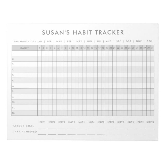 Monthly Habit Tracker - Minimalist Grey Notepad (Front)