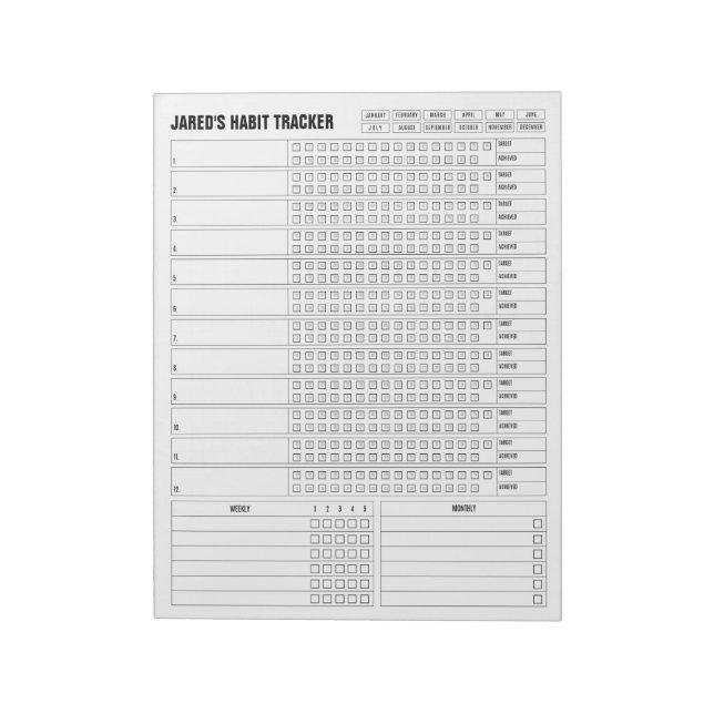Monthly Habit Tracker - Minimalist Planner Notepad (Rotated)