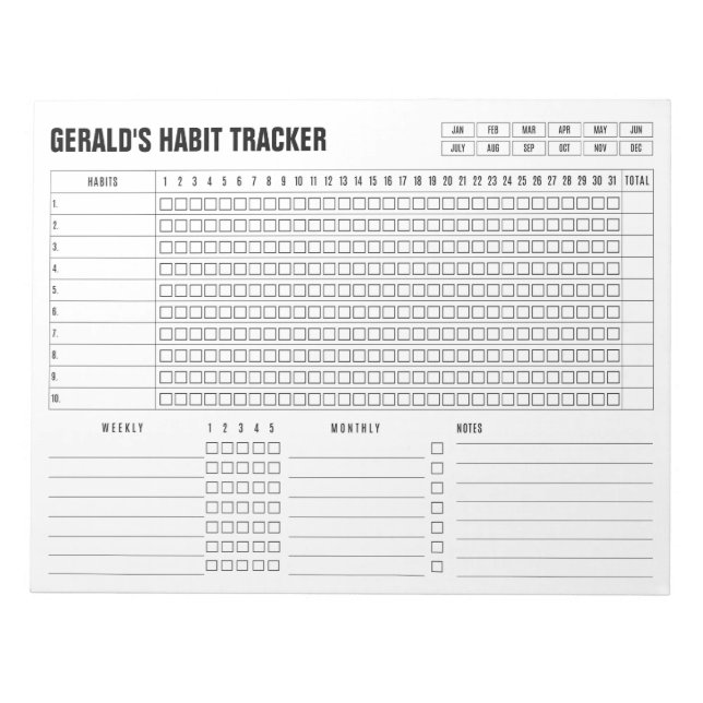 Monthly Habit Tracker - Modern Minimalist Notepad (Front)