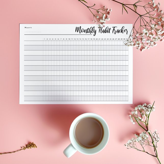 Monthly habit tracker notepad (Minimalist monthly habit tracker pad with modern script and clean grid layout.)