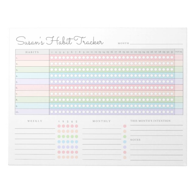 Monthly Habit Tracker - Rainbow Minimalist Notepad (Front)