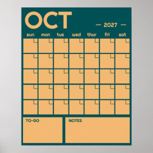 Monthly Large Undated Vibrant Colour Wall Calendar Poster