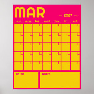 Monthly Large Undated Vibrant Colour Wall Calendar Poster