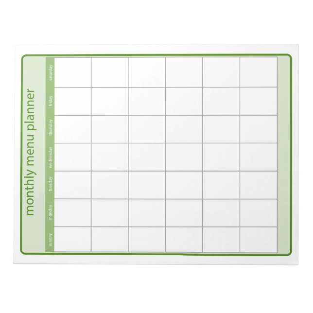Monthly Menu Planner Notepad (Front)
