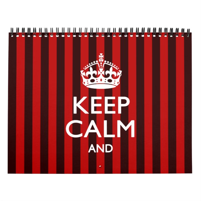 Monthly Personalised KEEP CALM Red Your Text Calendar (Cover)