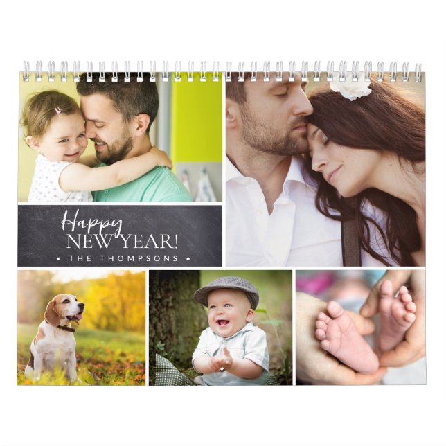 Monthly Personalised Multi Photos Happy New Year Calendar (Cover)