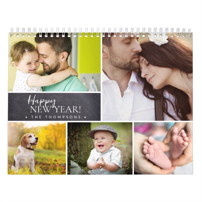 Monthly Personalised Multi Photos Happy New Year Calendar (Cover)