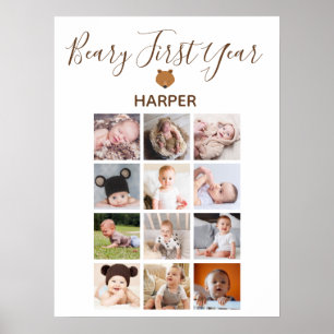 Monthly Photo Baby First Birthday Display Poster