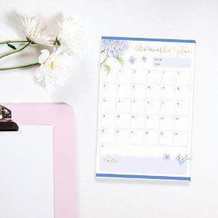 Monthly Planner Blue Hydrangea Flower Post-it Notes