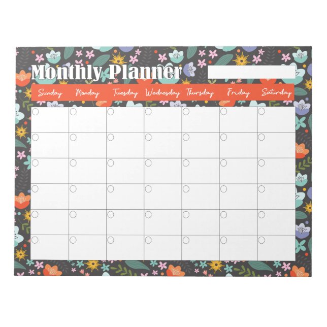 Monthly Planner Spring Colorful Flowers  Notepad