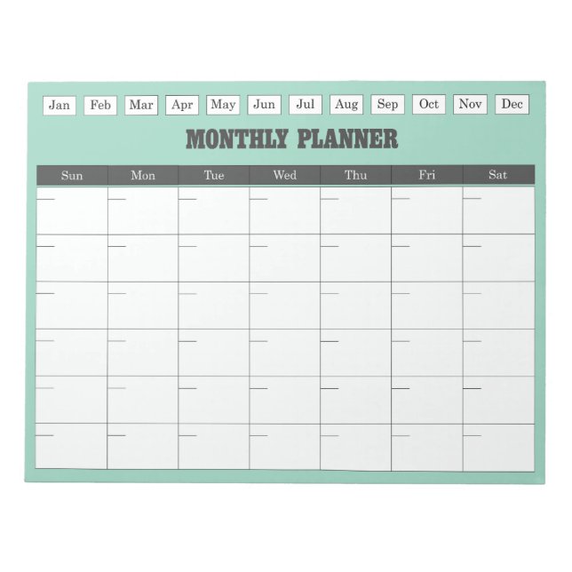 Monthly Planner Teal Simple Calendar Notepad