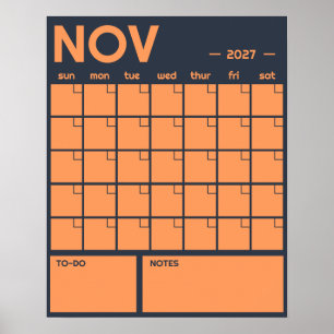 Monthly Undated Bold Vibrant Colour Wall Calendar Poster