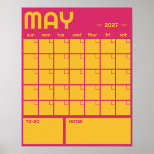 Monthly Undated Bold Vibrant Colour Wall Calendar Poster