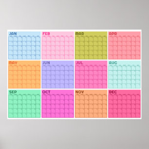 Monthly Undated Pastel Blank Planner Calendar  Poster