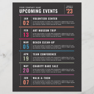 Monthly Upcoming Calendar of Events Schedule Flyer