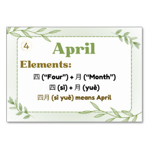 Months in Chinese (Flash Cards) Table Number