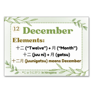 Months in Japanese (Flash Cards) Table Number