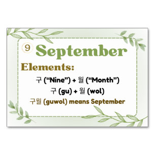 Months in Korean Hangul (Flash Cards) Table Number