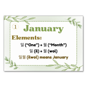 Months in Korean Hangul (Flash Cards) Table Number