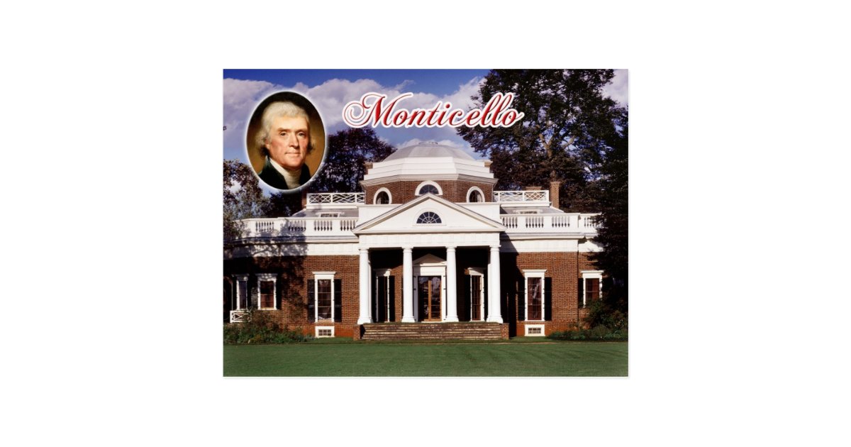 Monticello, Jefferson's Home, Virginia Postcard Zazzle.co.uk