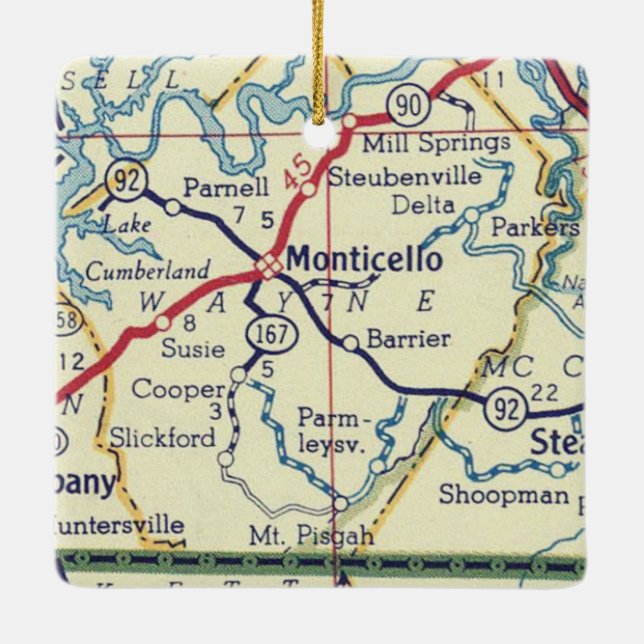 Monticello KY Vintage Map Ceramic Ornament (Back)