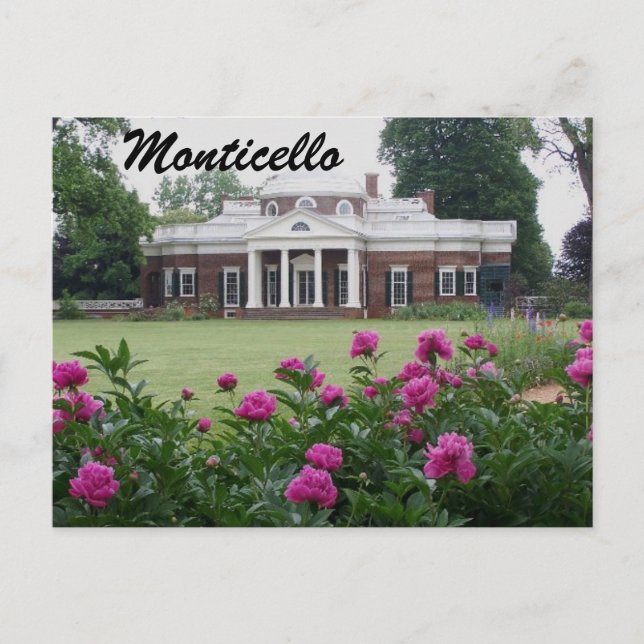 Monticello Photographic Postcard with Flowers (Front)