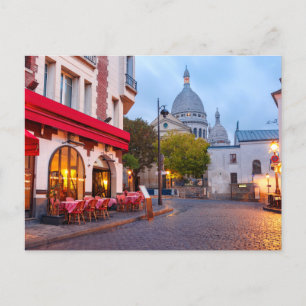 Montmartre in Paris, France Old Street Cafe  Postcard