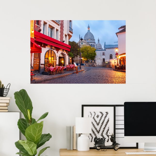 Montmartre in Paris, France Old Street Cafe   Poster (Home Office)