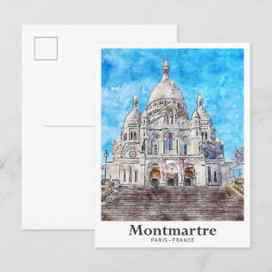Montmartre Paris France Travel Watercolor Postcard
